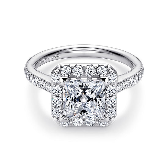 Gabriel - 14K White Gold Princess Halo Diamond Engagement Ring