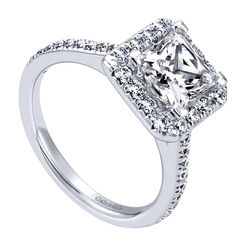 14K White Gold Princess Halo Diamond Engagement Ring