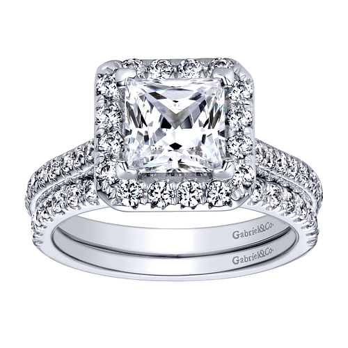 14K White Gold Princess Halo Diamond Engagement Ring