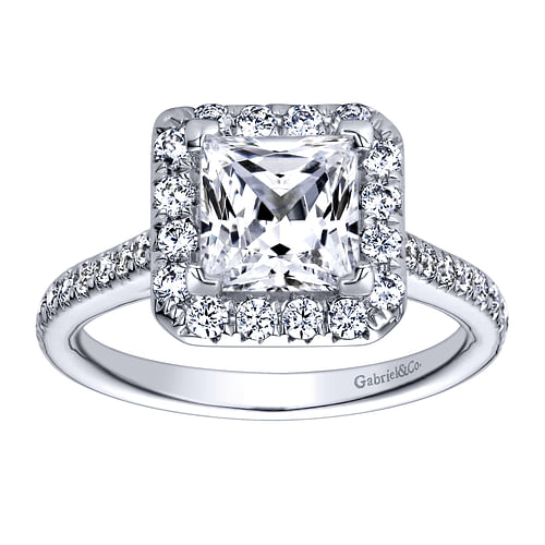 14K White Gold Princess Halo Diamond Engagement Ring