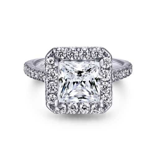 14K White Gold Princess Halo Diamond Engagement Ring