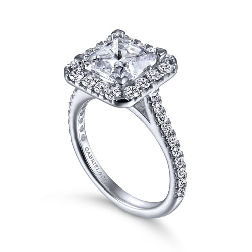 14K White Gold Princess Halo Diamond Engagement Ring