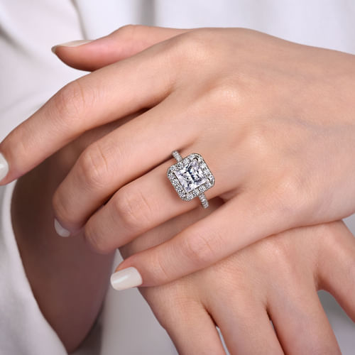 14K White Gold Princess Halo Diamond Engagement Ring