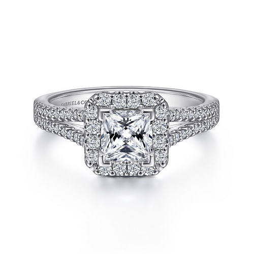 14K White Gold Princess Halo Diamond Engagement Ring