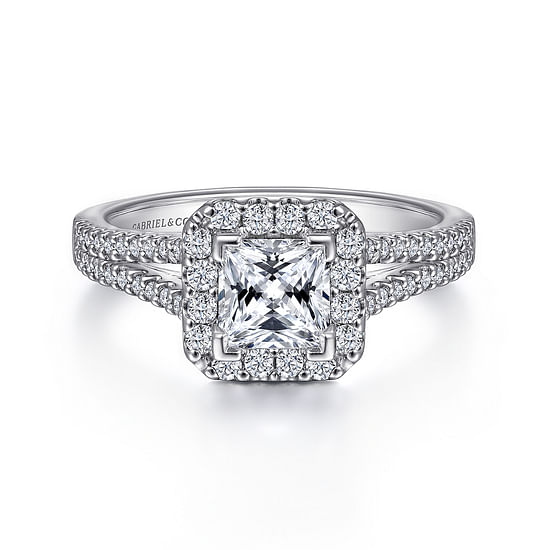 Gabriel - 14K White Gold Princess Halo Diamond Engagement Ring