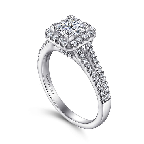 14K White Gold Princess Halo Diamond Engagement Ring