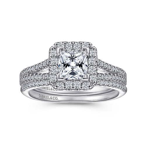 14K White Gold Princess Halo Diamond Engagement Ring