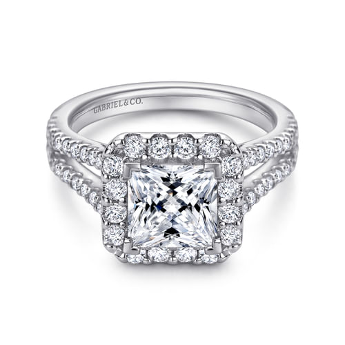14K White Gold Princess Halo Diamond Engagement Ring