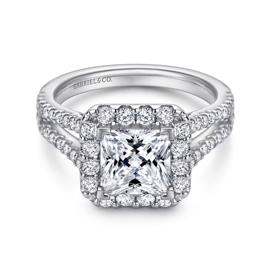 Gabriel - 14K White Gold Princess Halo Diamond Engagement Ring