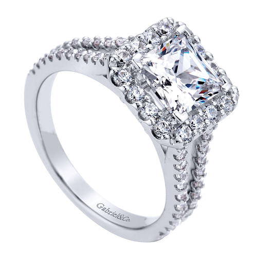 14K White Gold Princess Halo Diamond Engagement Ring