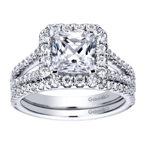 14K White Gold Princess Halo Diamond Engagement Ring