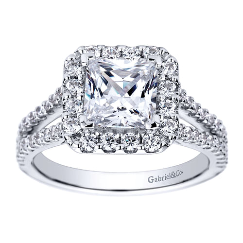 14K White Gold Princess Halo Diamond Engagement Ring