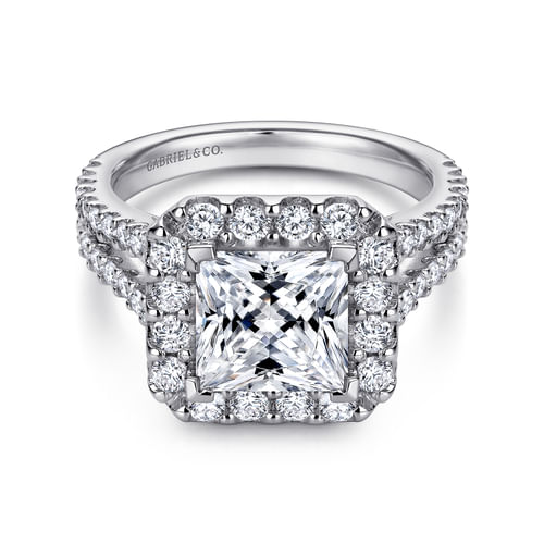 14K White Gold Princess Halo Diamond Engagement Ring