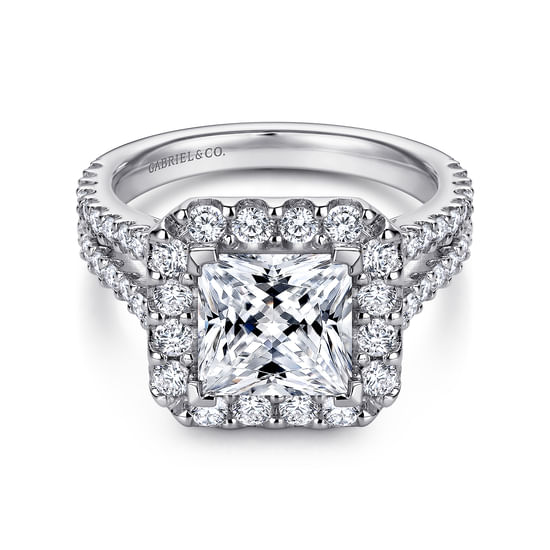 Gabriel - 14K White Gold Princess Halo Diamond Engagement Ring