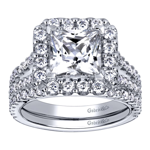 14K White Gold Princess Halo Diamond Engagement Ring