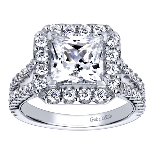 14K White Gold Princess Halo Diamond Engagement Ring