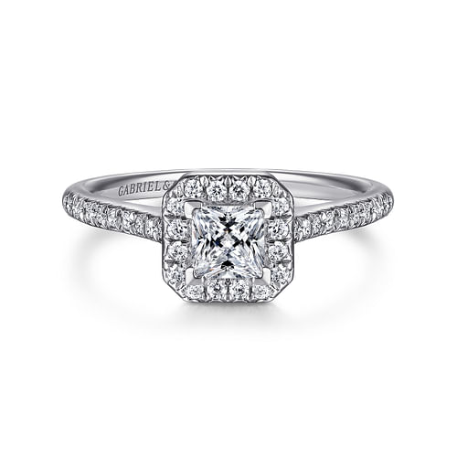 14K White Gold Princess Halo Diamond Engagement Ring