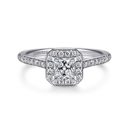 Gabriel - 14K White Gold Princess Halo Diamond Engagement Ring