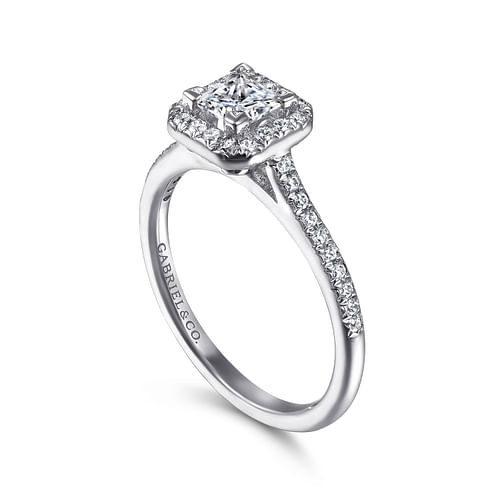 14K White Gold Princess Halo Diamond Engagement Ring