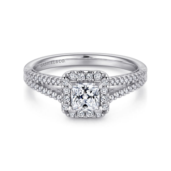 Gabriel - 14K White Gold Princess Halo Diamond Engagement Ring