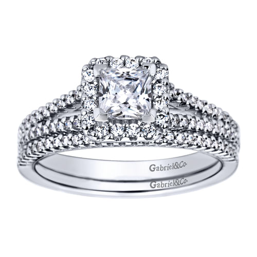 14K White Gold Princess Halo Diamond Engagement Ring