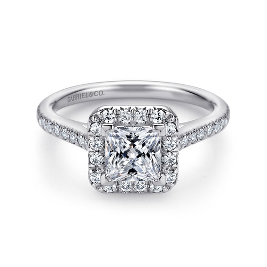 Gabriel - 14K White Gold Princess Halo Diamond Engagement Ring