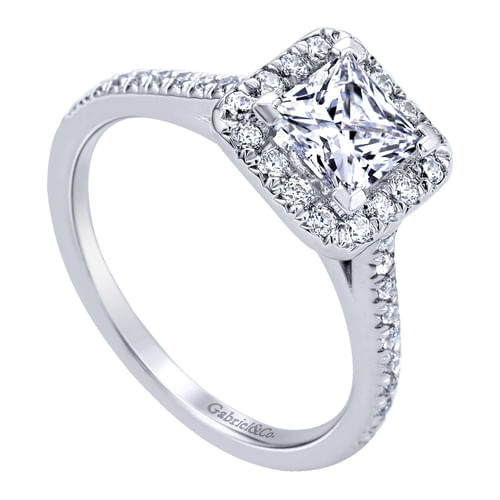 14K White Gold Princess Halo Diamond Engagement Ring