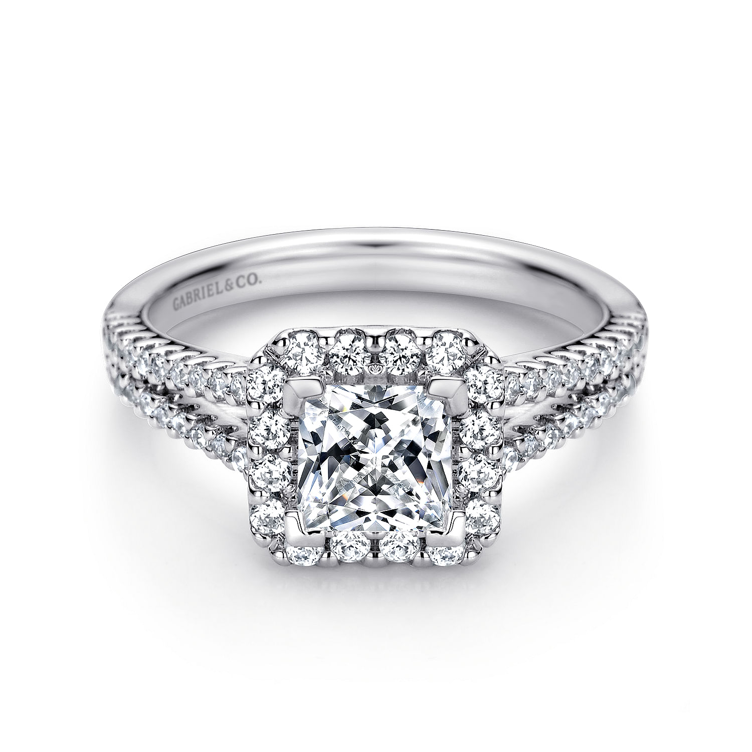 Gabriel - 14K White Gold Princess Halo Diamond Engagement Ring