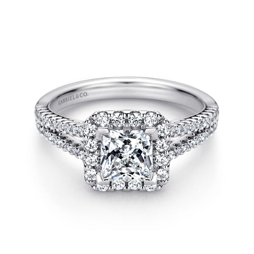 14K White Gold Princess Halo Diamond Engagement Ring