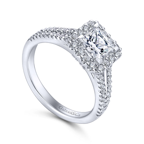 14K White Gold Princess Halo Diamond Engagement Ring