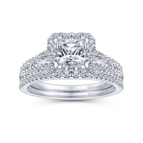 14K White Gold Princess Halo Diamond Engagement Ring