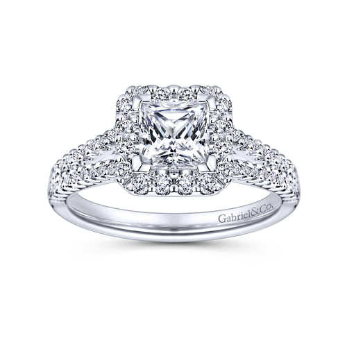 14K White Gold Princess Halo Diamond Engagement Ring