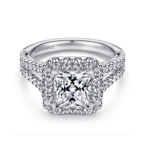 14K White Gold Princess Halo Diamond Engagement Ring