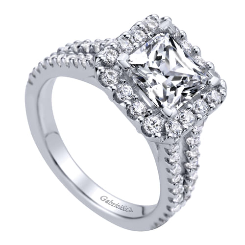14K White Gold Princess Halo Diamond Engagement Ring