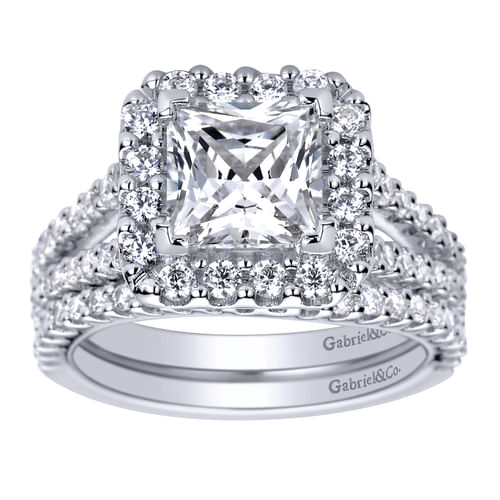 14K White Gold Princess Halo Diamond Engagement Ring