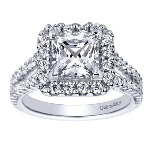 14K White Gold Princess Halo Diamond Engagement Ring