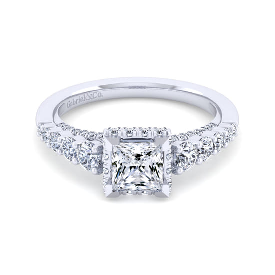 Gabriel - 14K White Gold Princess Hidden Halo Diamond Engagement Ring