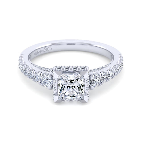 14K White Gold Princess Hidden Halo Diamond Engagement Ring