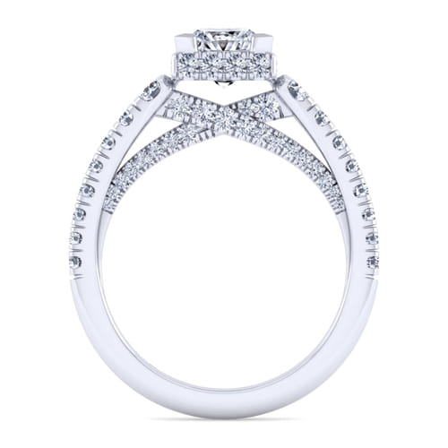 14K White Gold Princess Hidden Halo Diamond Engagement Ring