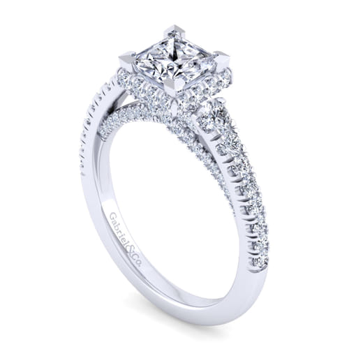 14K White Gold Princess Hidden Halo Diamond Engagement Ring