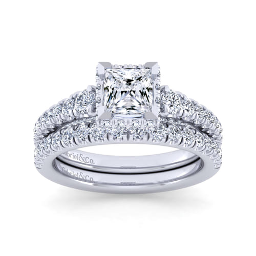 14K White Gold Princess Hidden Halo Diamond Engagement Ring
