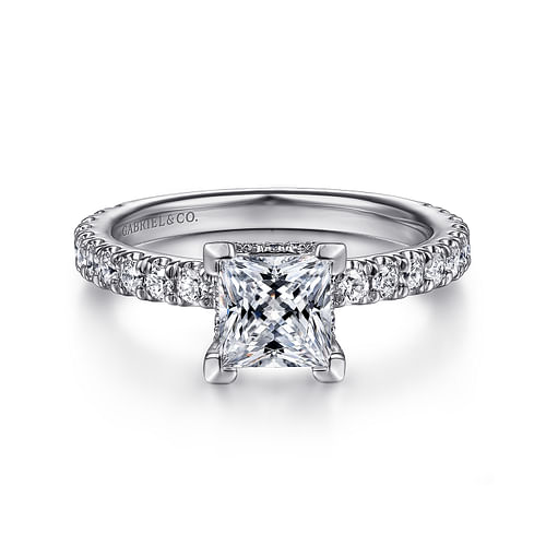 14K White Gold Princess Hidden Halo Diamond Engagement Ring