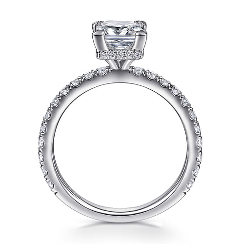 14K White Gold Princess Hidden Halo Diamond Engagement Ring