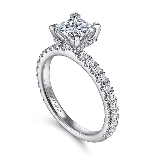 14K White Gold Princess Hidden Halo Diamond Engagement Ring