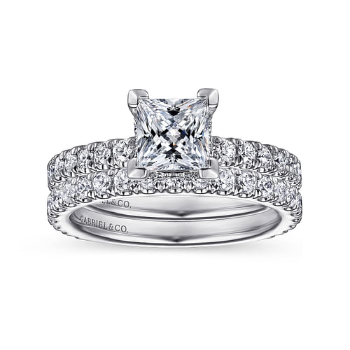 14K White Gold Princess Hidden Halo Diamond Engagement Ring
