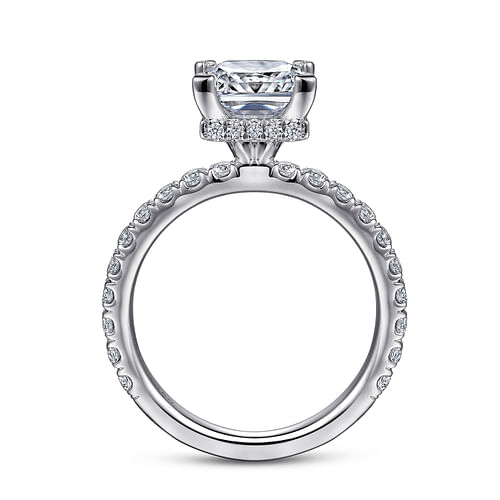 14K White Gold Princess Hidden Halo Diamond Engagement Ring