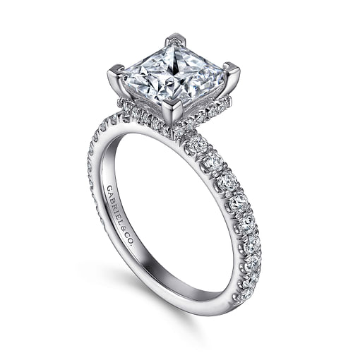 14K White Gold Princess Hidden Halo Diamond Engagement Ring