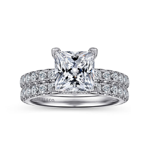 14K White Gold Princess Hidden Halo Diamond Engagement Ring