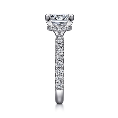 14K White Gold Princess Hidden Halo Diamond Engagement Ring
