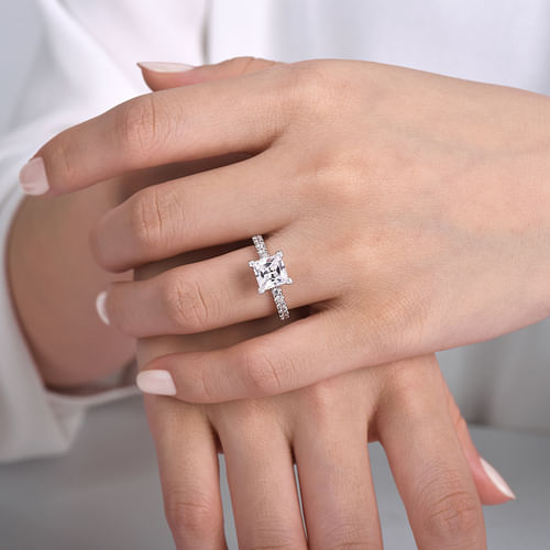 14K White Gold Princess Hidden Halo Diamond Engagement Ring